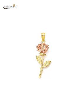 10 Karat Gold Rose Charm Pendant 25mm Solid Gold Flower Charm for Necklace